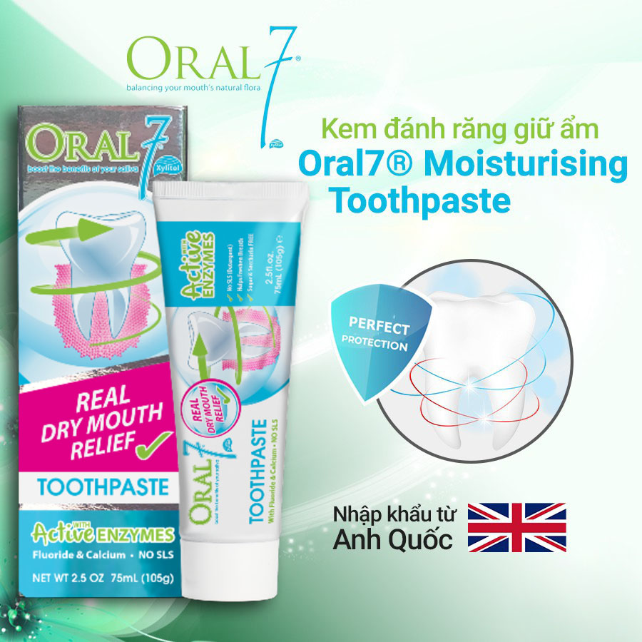 Kem đánh răng dưỡng ẩm giúp bảo vệ răng miệng, chuyên dùng cho người bị khô miệng, rát lưỡi, viêm lợi Oral7 Tuýp 75ml