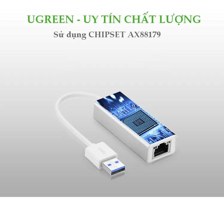 Ugreen UG2025820258TK 15CM màu Bạc Cáp chuyển đổi USB 3.0 sang cổng LAN RJ45 tốc độ 1000Mbps vỏ nhôm - HÀNG CHÍNH HÃNG