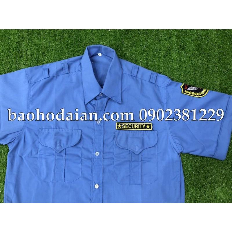 Áo đồng phục bảo vệ màu xanh dương may kèm logo tay ngực