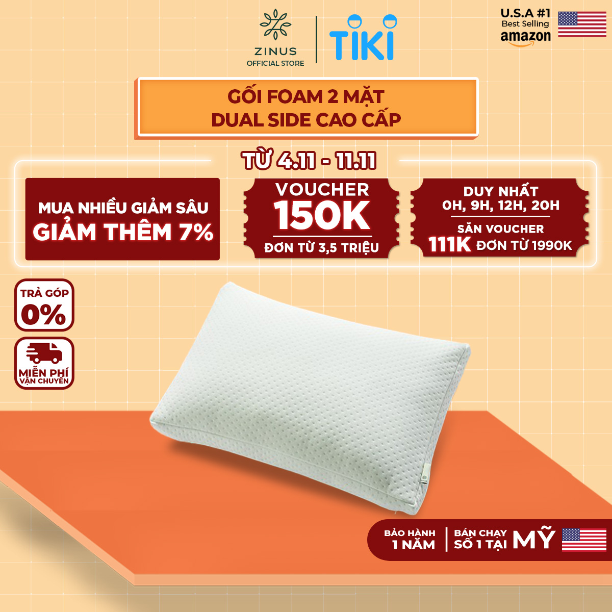 Gối 2 Mặt Công Nghệ Mỹ Cao Cấp Tiện Dụng Phù Hợp Với Nhiều Dáng Nằm - Zinus Dual Side Memory Foam Pillow