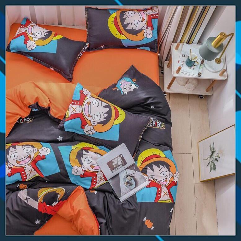 Bộ chăn ga gối Cotton poly Bedding Lufy mũ rơm, vỏ chăn mền, drap nệm và 2 vỏ gối