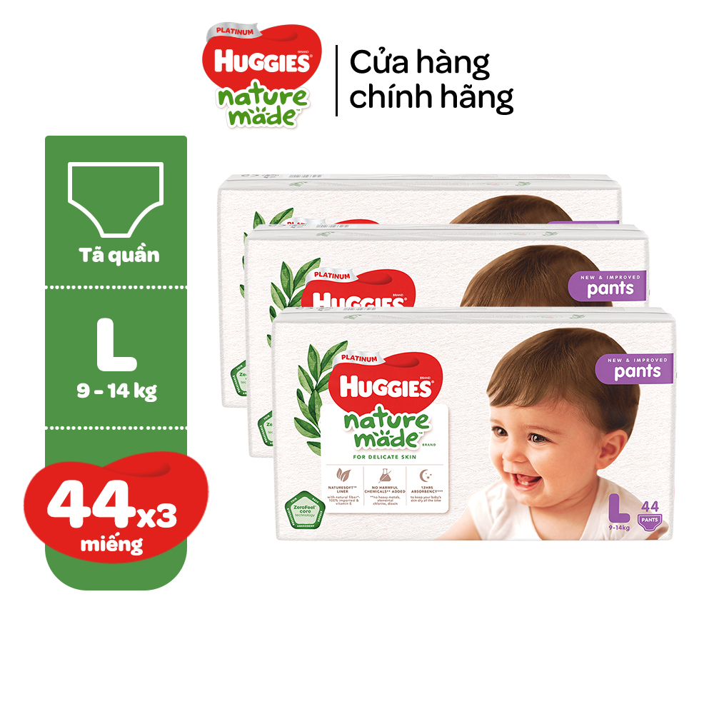 Combo 3 Tã/Bỉm quần Huggies Platinum NatureMade M58/L44/XL38/XXL26