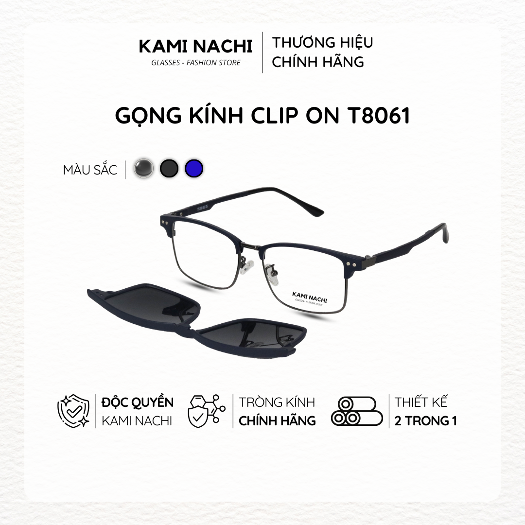 Gọng kính Clip On phiên bản Retro vuông đa năng, cắt được cận KAMI NACHI T8061