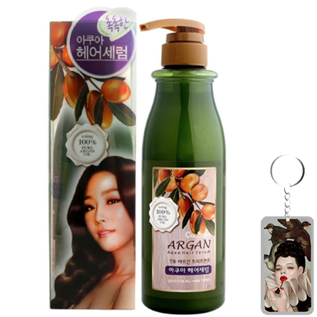 Dưỡng tóc thảo dược Argan cấp ẩm và hỗ trợ điều trị tóc khô hư tổn Confume Treatment Aqua Hair Serum 500ml tặng móc khóa