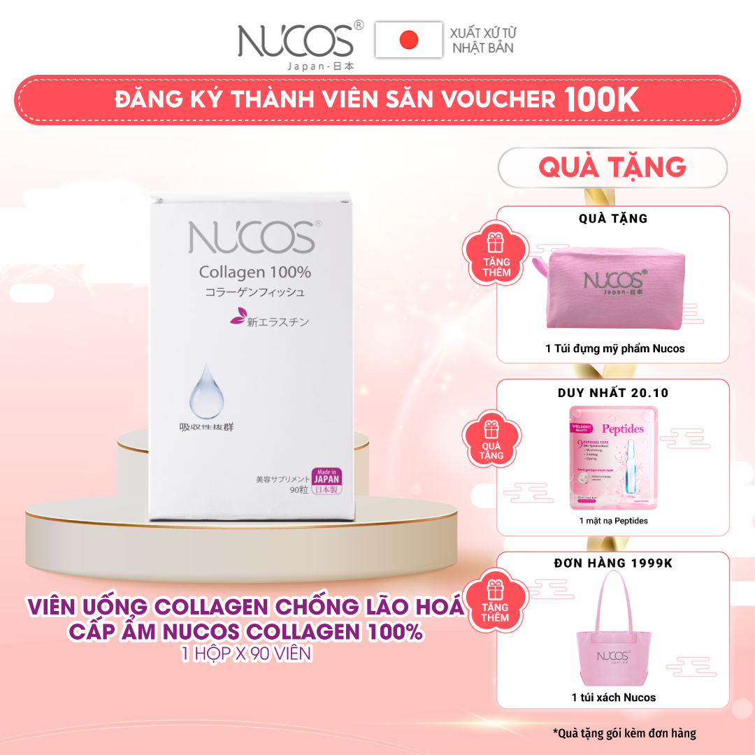 Viên uống collagen trẻ hóa da tăng đàn hồi Nucos collagen 100% 90 viên