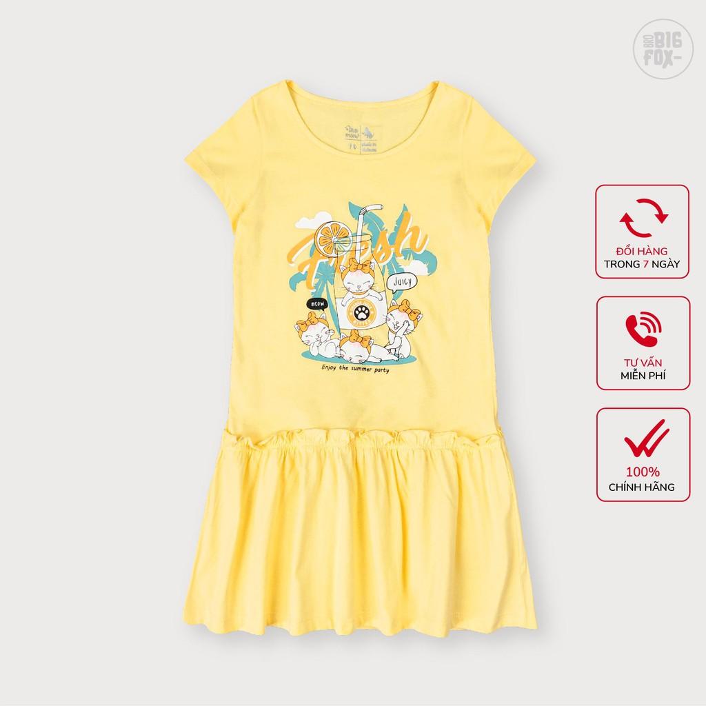 Đầm Cho Bé Gái Miss Meow Tới Size Đại .Váy Cotton Thun Hè Trẻ Em In Hình Mèo 3-11