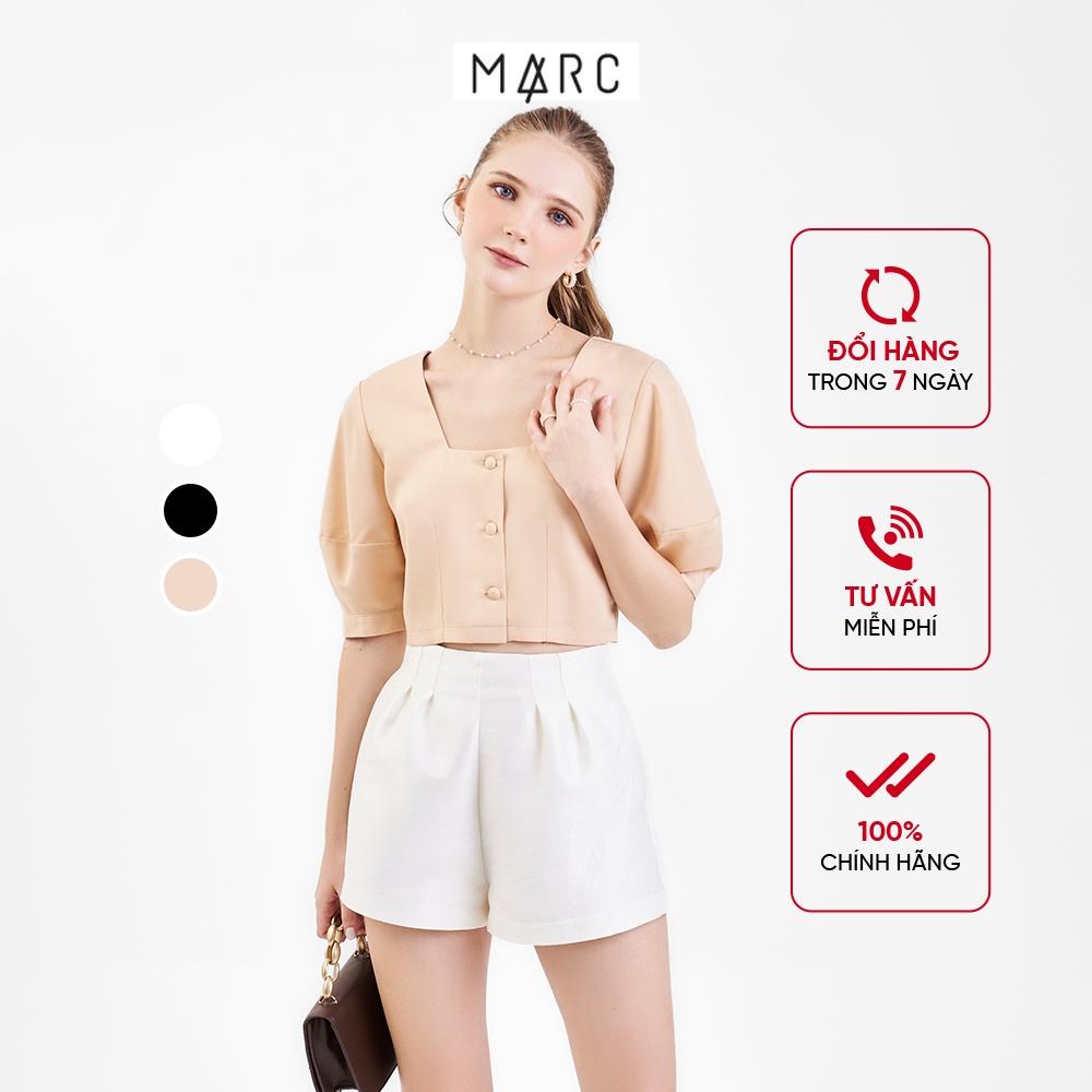 Áo kiểu croptop cổ vuông nữ MARC FASHION tay phồng cài nút CBNH080422