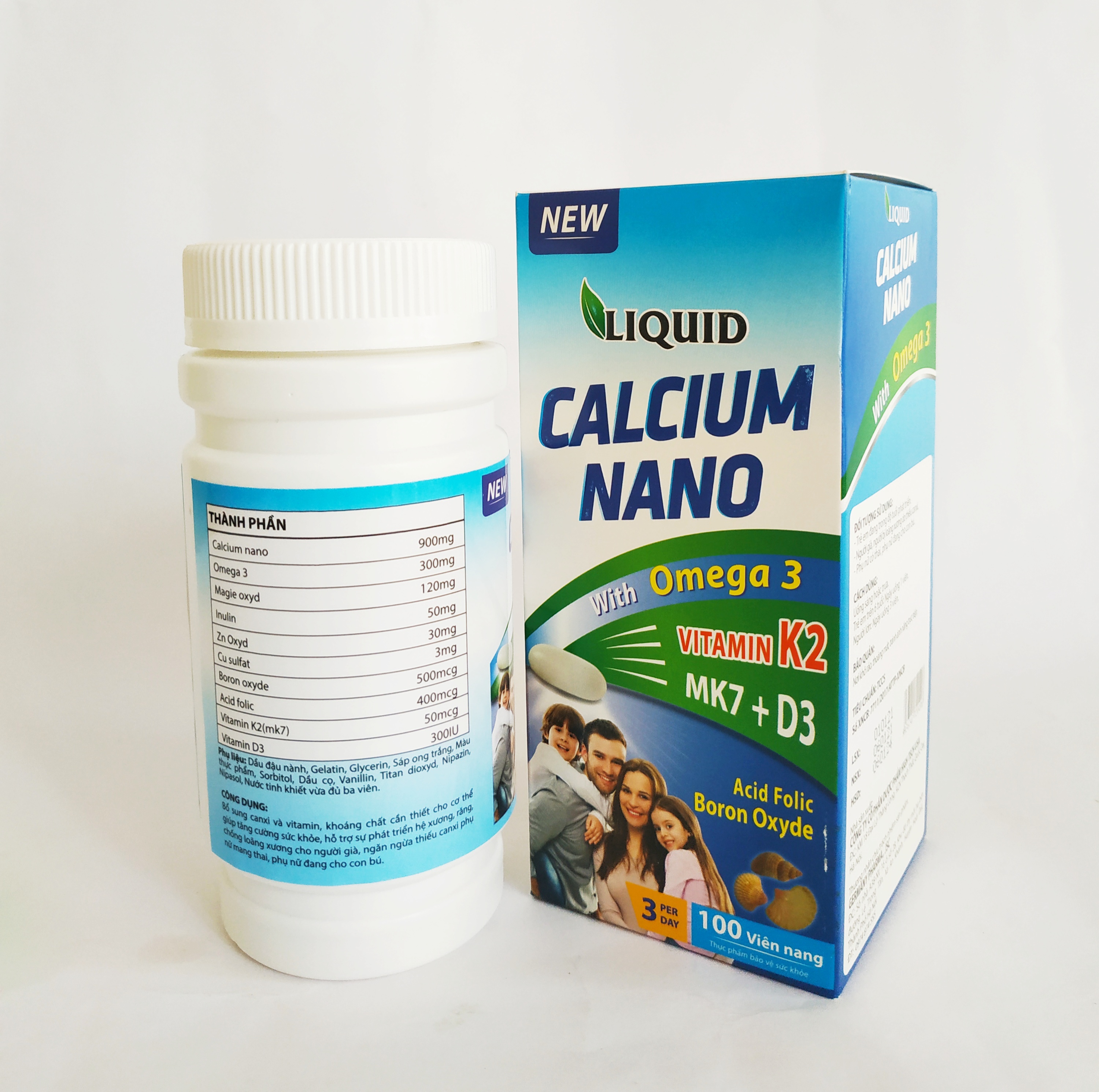 Viên Uống Bổ Sung Canxi Nano, D3, Vitamin K2 , Omega 3 Cho Mọi Đối Tượng – Liquid Calcium Nano With Omega3 – Lọ 100 Viên
