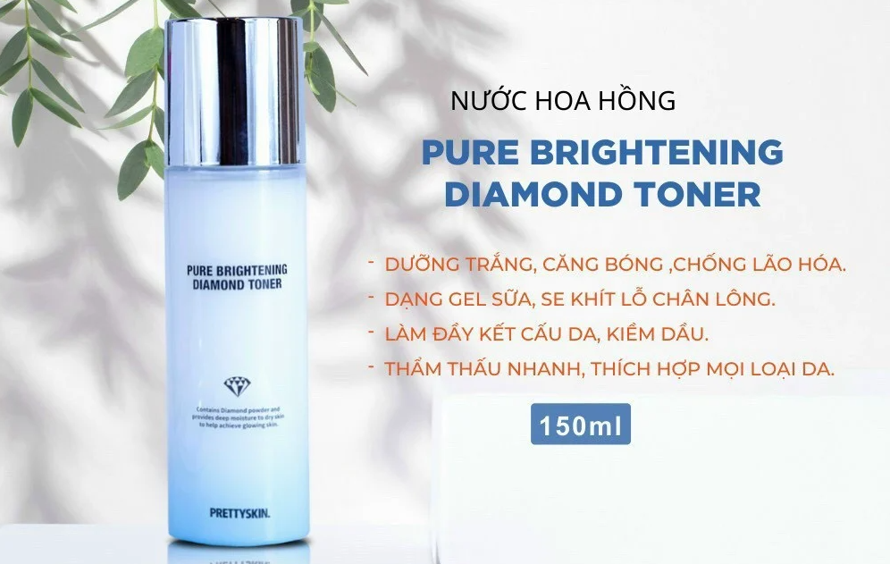 Nước hoa hồng Pretty Skin Pure Brightening Diamond Toner 150ml -  dưỡng ẩm, giúp cân bằng lượng nước và dầu cho da