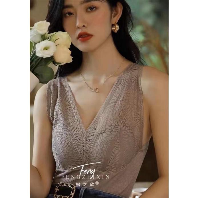 M187. Áo 2 dây ren sẵn đệm ngực kiểu nữ sang chảnh, áo ren mặc trong vest dáng dài