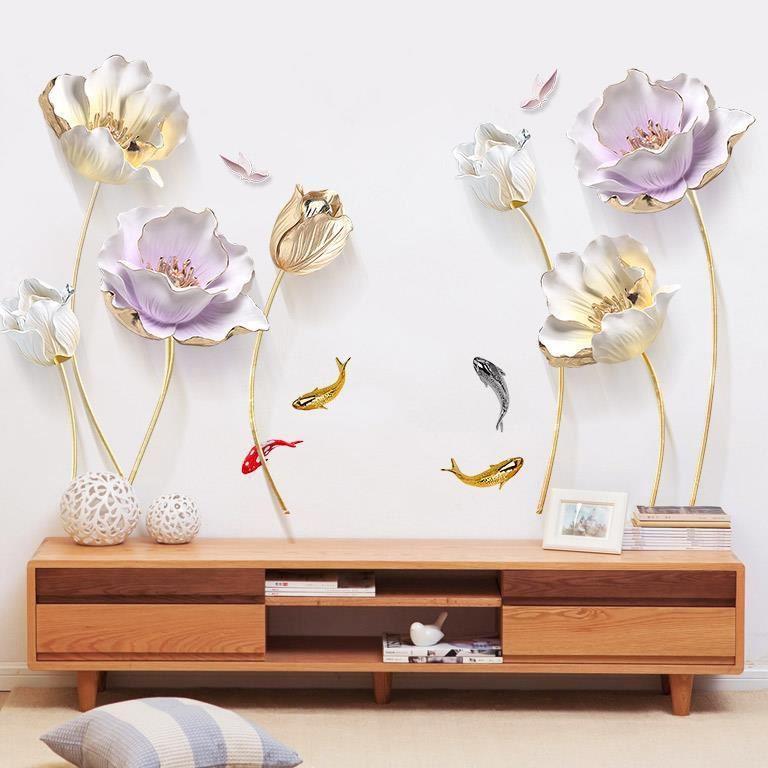 Decal dán tường HOA TÍM CÁNH MỎNG 3D SIÊU HOT