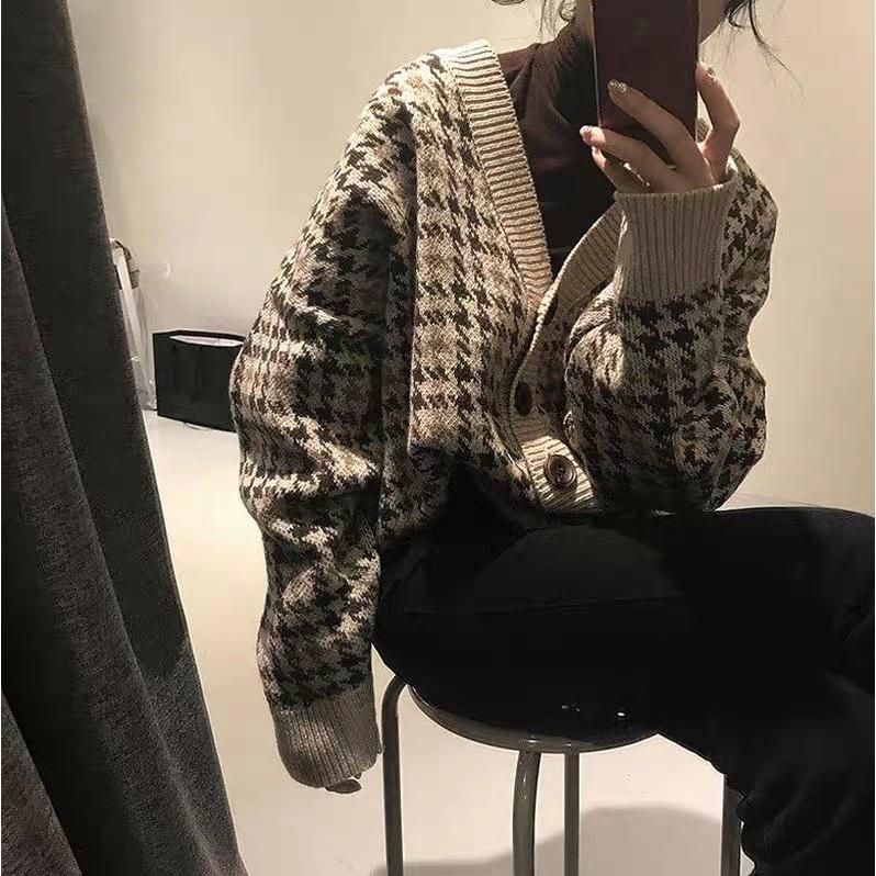 Áo cardigan len Áo cadigan khoác len nữ dệt kim form rộng cổ V phong cách Hàn Quốc ulzzang