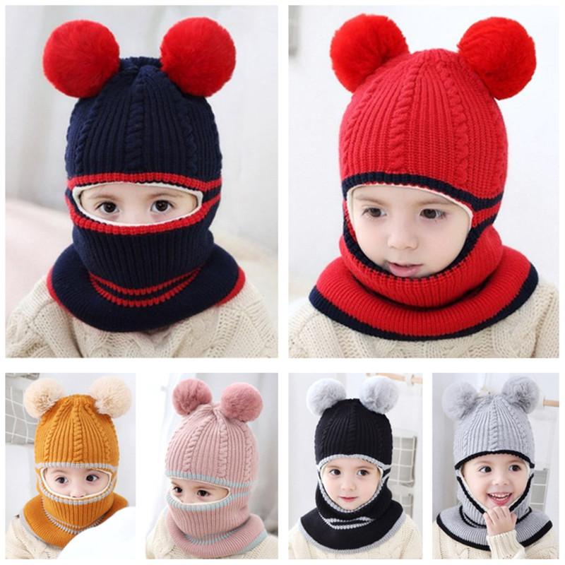 Trẻ Em Mùa Đông Nón Tai Bé Gái Bé Trai Nhiệt Trẻ Em Mũ Khăn Bộ Bé Bonnet Enfant Dệt Kim Nón Dễ Thương Cho Bé Gái Bé Trai - One Size