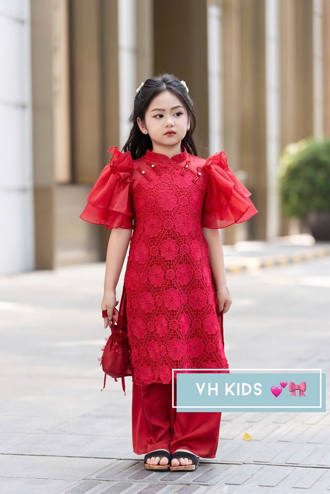 Bộ áo dài tết cho bé gái mẫu viên hy mùa xuân xinh xắn từ 12-40kg hàng thiết kế cao cấp