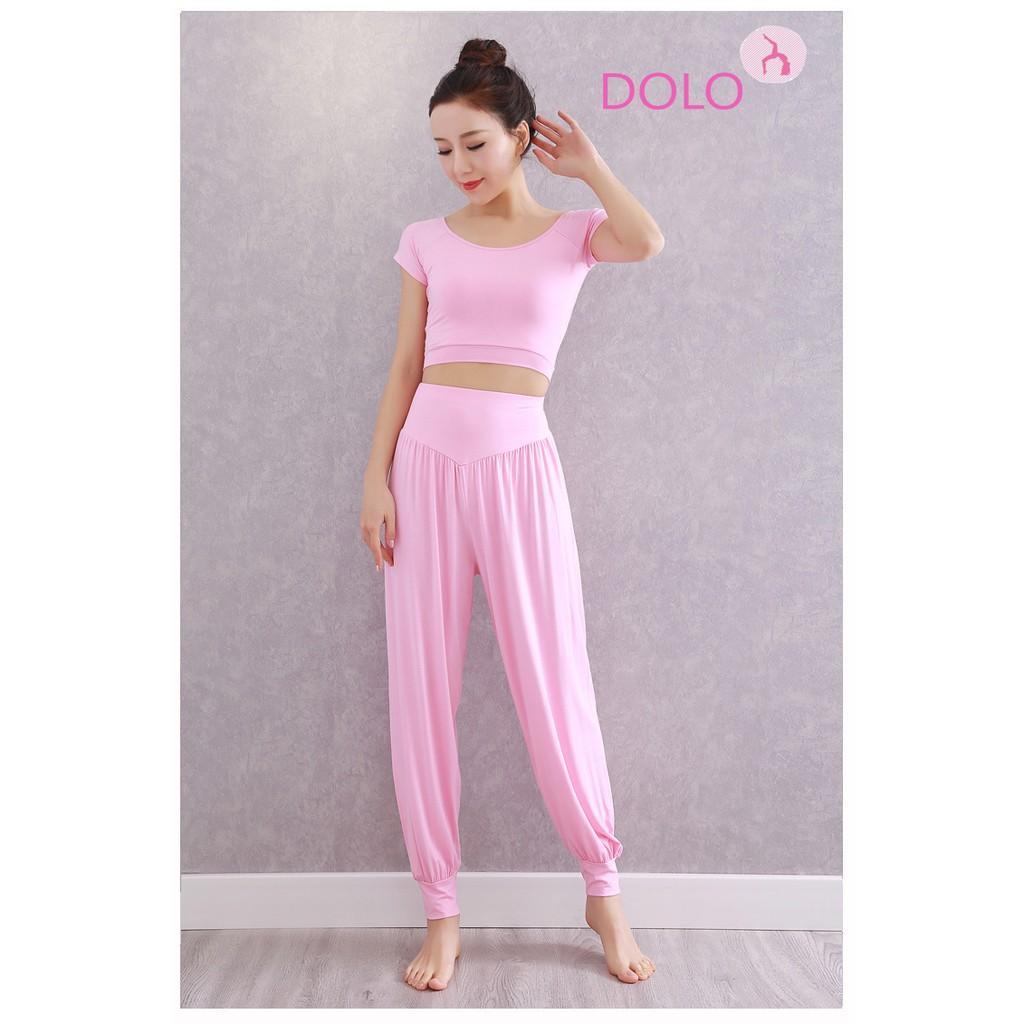 BỘ ALIBABA HỒNG ĐẬM - áo croptop có mút, quần bo gấu, cotton mịn loại 1 - quảng châu