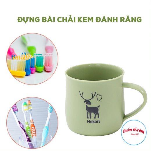 Cốc nhựa Hokori Việt Nhật chịu nhiệt cao cấp - Cốc,ly nhựa có quai cầm in hình chú hươu dễ thương - Br01454