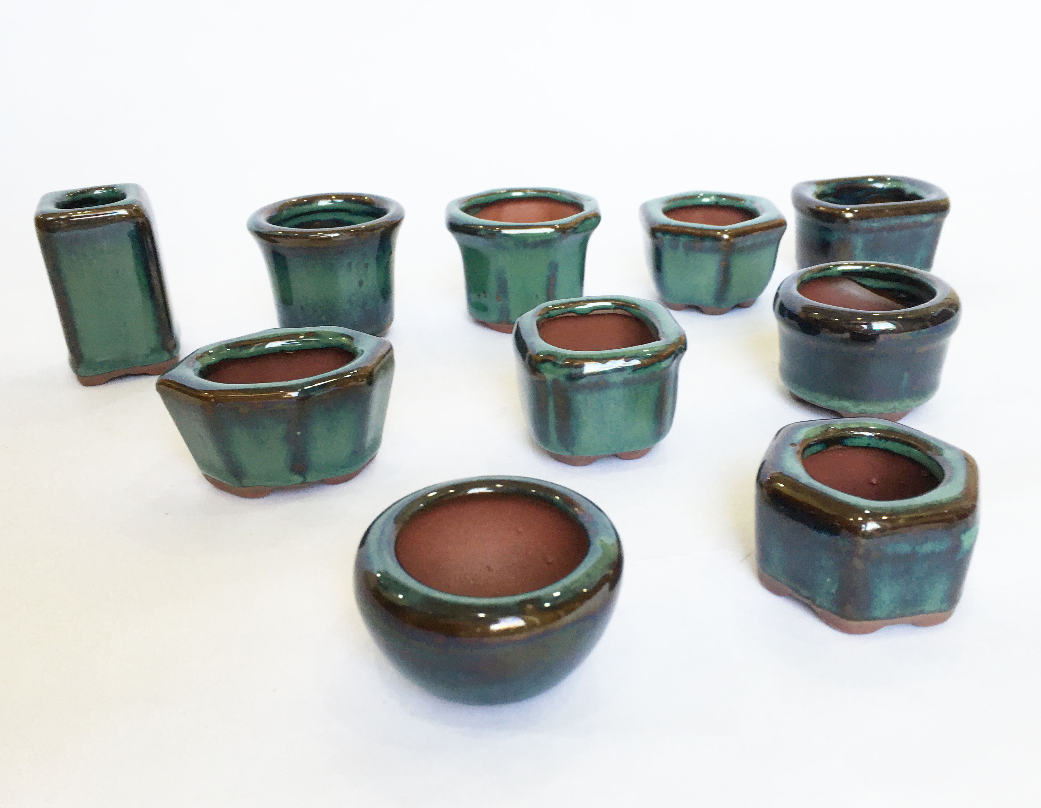 Set 10 mẫu chậu trồng bonsai, sen đá mini men hỏa biến có lỗ  Chậu gốm sứ Bát Tràng