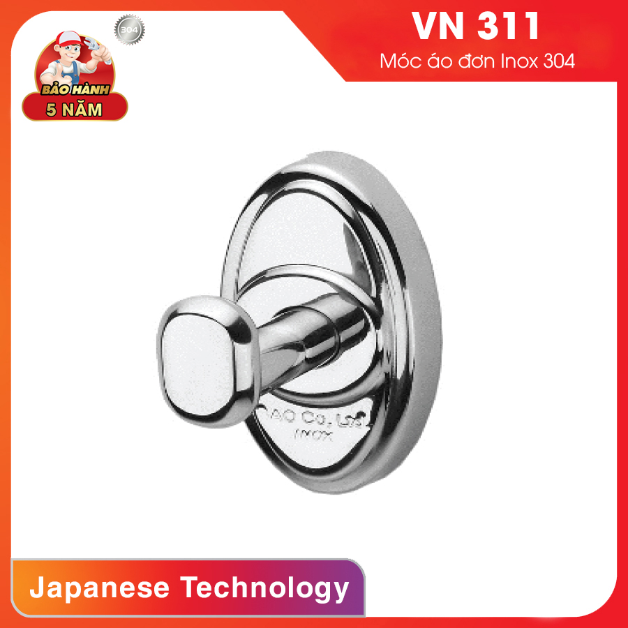 Móc treo áo 1 móc đơn Inox 304 VN-311