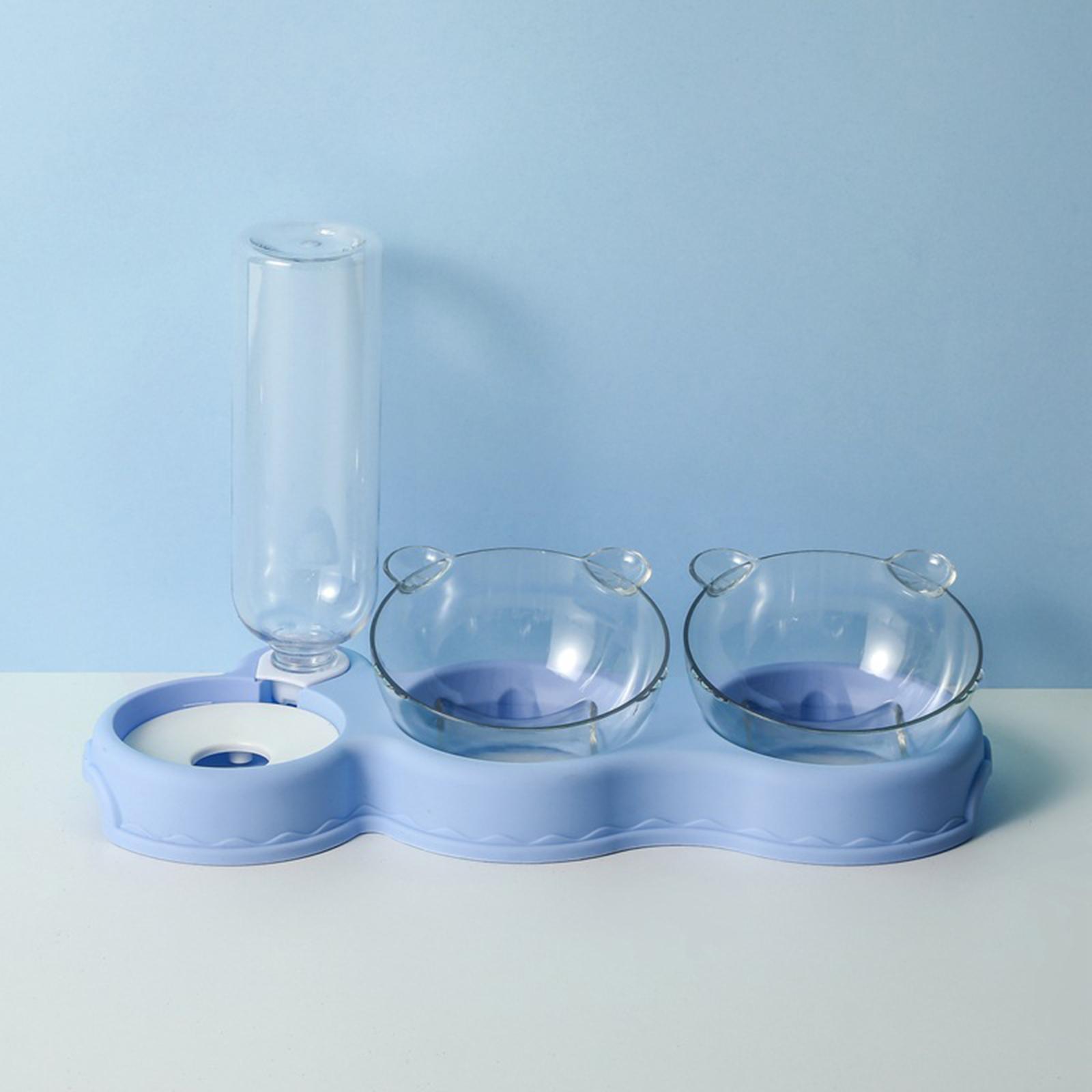 Double Bowl  Feeder Auto Removable for Pet Watering Bowl Dispenser Blue