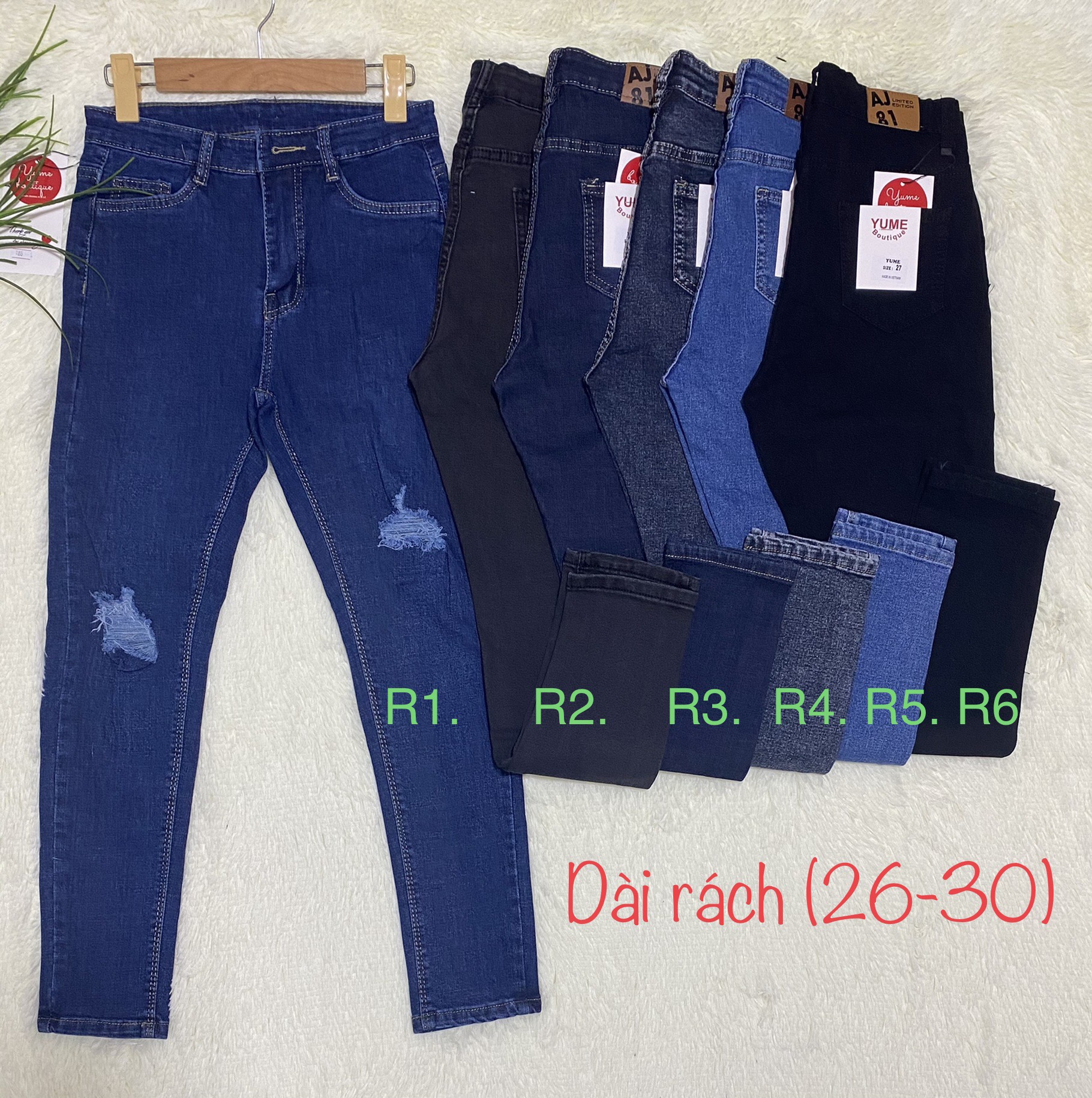 Quần dài jean nữ rách gối  có size 26-31. Vải dày và co giãn. YUME JEAN BIGSIZE.