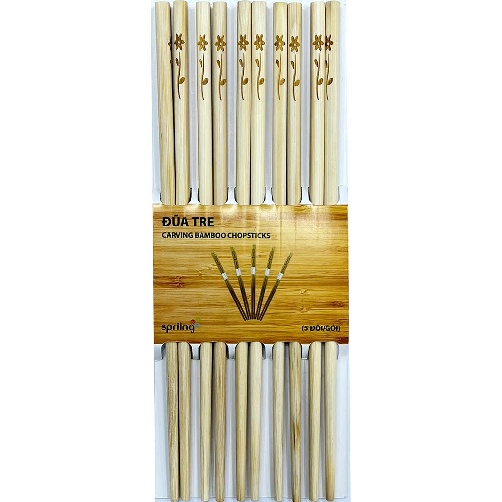 Lốc 5 đũa tre khắc hoa văn Spriing - Hàng chính hãng