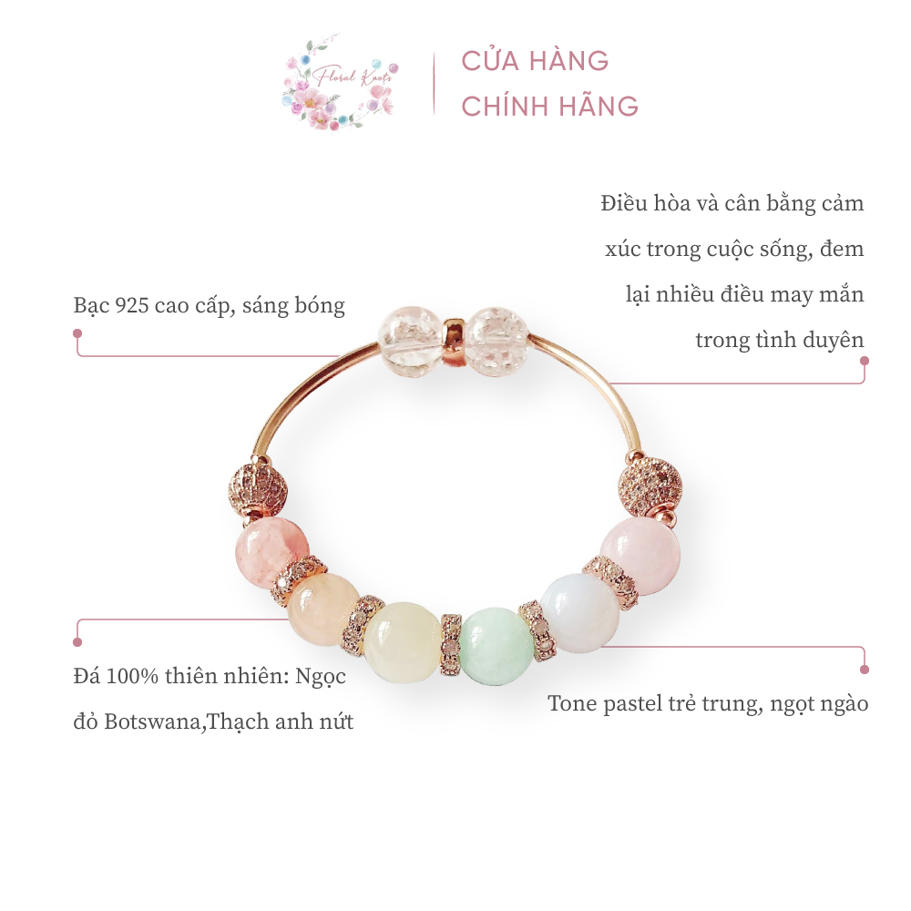 Vòng Đeo Tay Singapore Đá Thạch Anh Cầu Vòng Pastel Floral Knots
