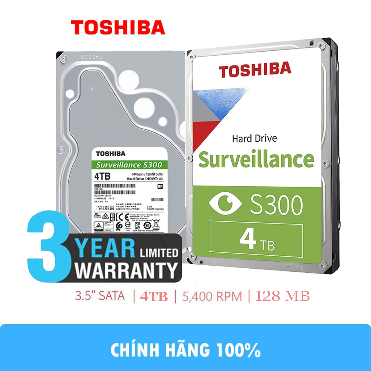 Ổ cứng Toshiba S300 Surveillance HDD 4TB hàng chính hãng