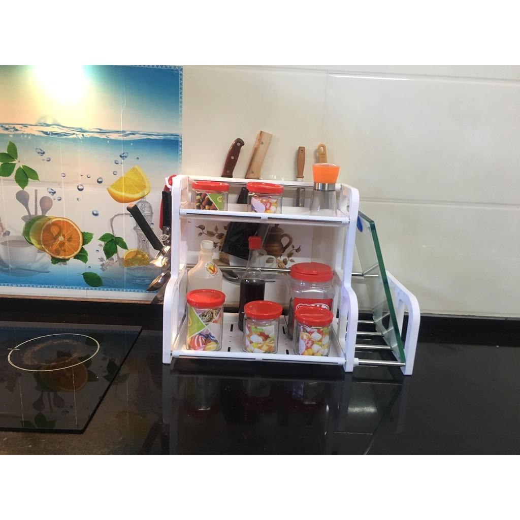 Kệ gia vị chữ H có chỗ để thớt tiện dụng