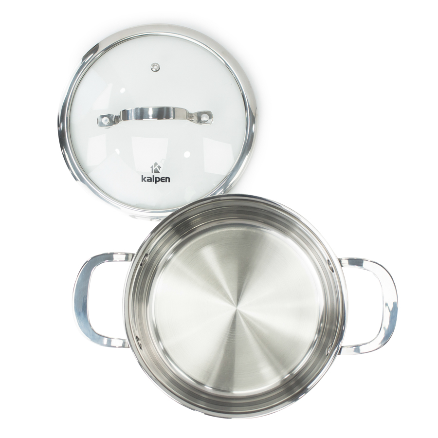 Nồi luộc gà Inox 3 lớp liền khối Kalpen Kazler đường kính 30cm dung tích 14L, đáy từ vung kính, chuẩn Đức - Hàng chính hãng