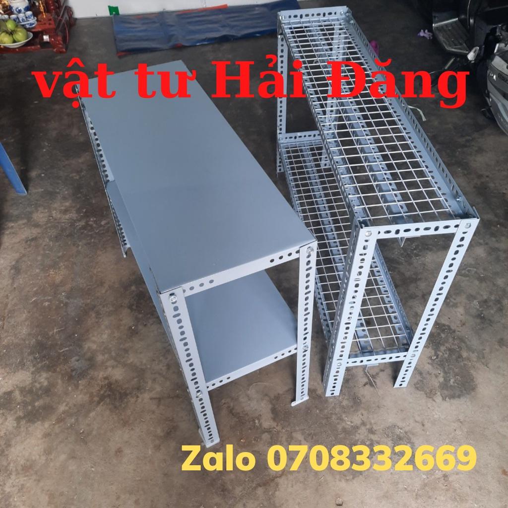 kệ sắt v lỗ 2 tầng,vỉ lưới ô vuông ( mặt vỉ Rộng 20cm,30cm x Dài 60cm,80cm,100cm,120cm) x cao 50cm-60cm-80cm