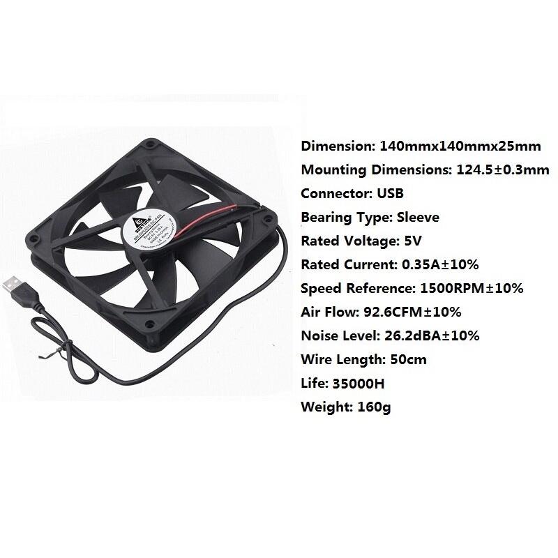 【 Ready stock 】1 Piece Gdstime 14025s 140x140x25mm DC 5V USB Powered Supply PC Case Brushless Cooling Cooler Fan 140mm x 25mm 14cm