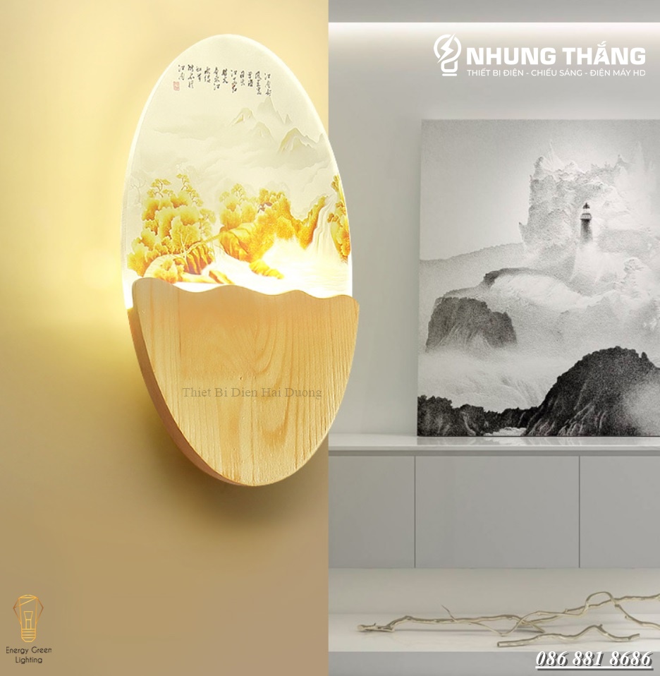 Đèn Tường Led Decor Trang Trí Hình Bầu Dục DT-104 - 3 Chế Độ Ánh Sáng - Thân Đèn Làm Từ Gỗ Bền Đẹp - Có Video
