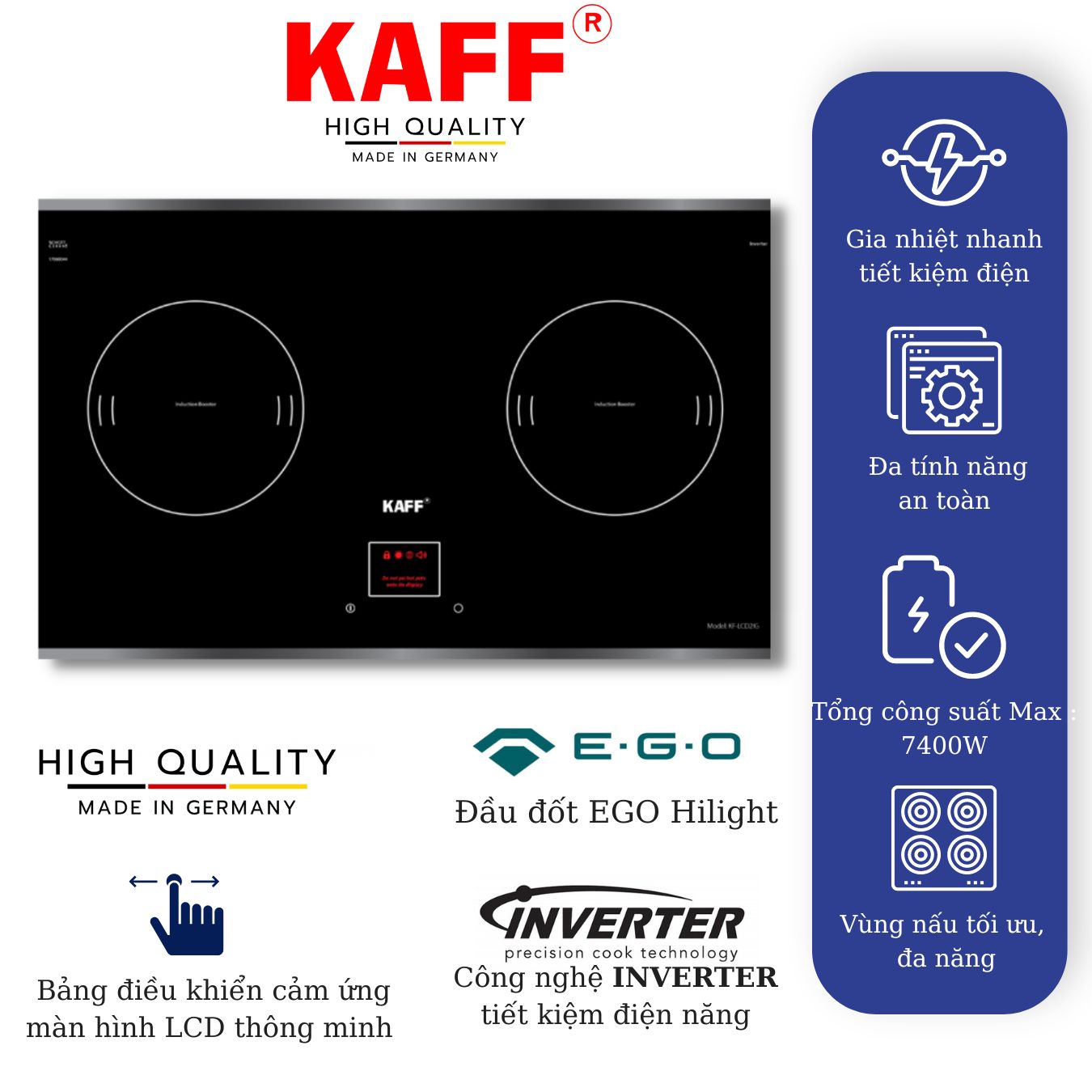 Bếp âm từ đôi nhập khẩu Germany KAFF KF-LCD2IG - Hàng Chính Hãng