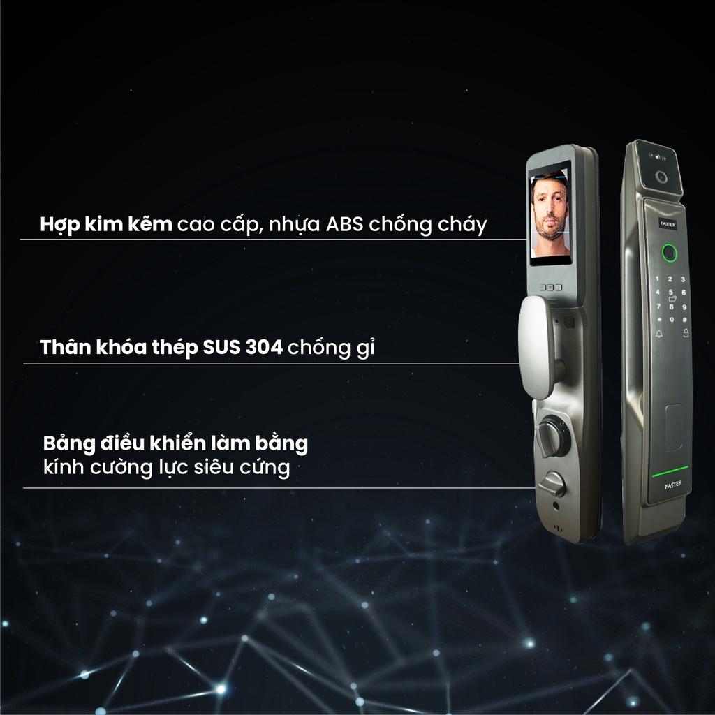 Khóa thông minh FS008FD3D-SV FASTER mở bằng FACE ID, app điêu khiển, thẻ từ, mật mã, an toàn cho gia đình