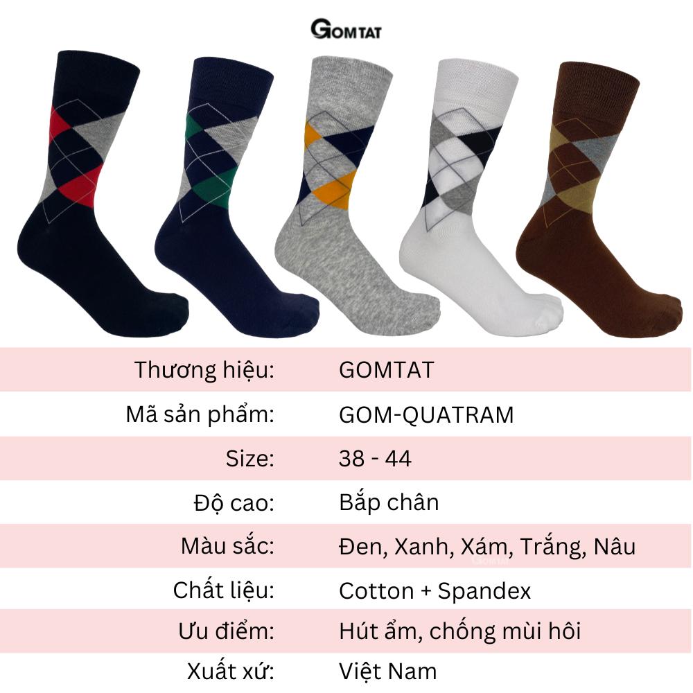 Hộp 5 đôi tất vớ nam công sở đi giày tây cổ cao, họa tiết quả trám, chất liệu cotton cao cấp - GOM-QUATRAM-CB5