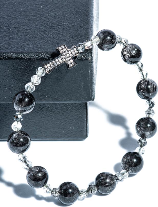 Vòng Chuỗi Mân Côi thạch anh tóc đen 08mm BRQ01 - VIETGEMSTONES