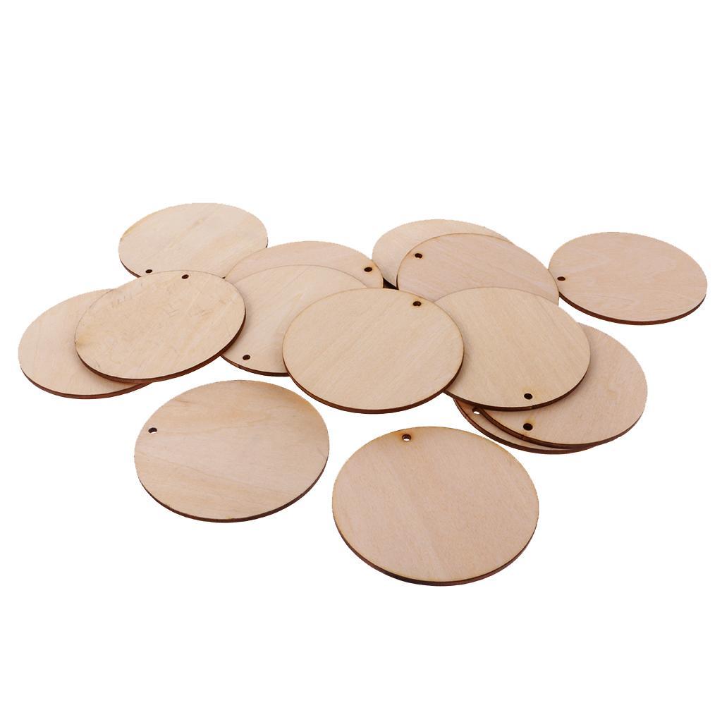75x Blank Wooden Shapes Plaque with Hole for Kids Painting Crafts 50mm/80mm