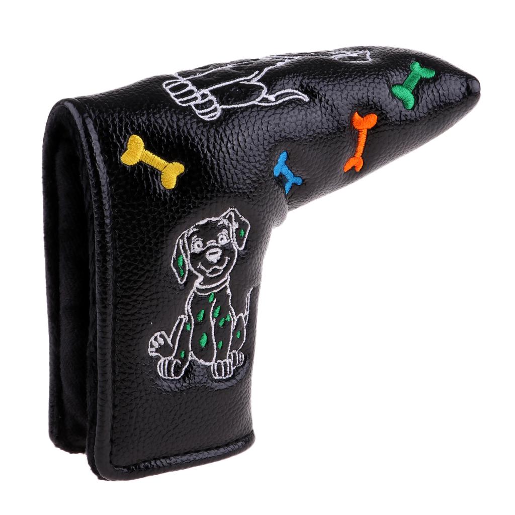2xWaterproof PU Leather Golf Blade Putter Head Cover Protector Black Dog