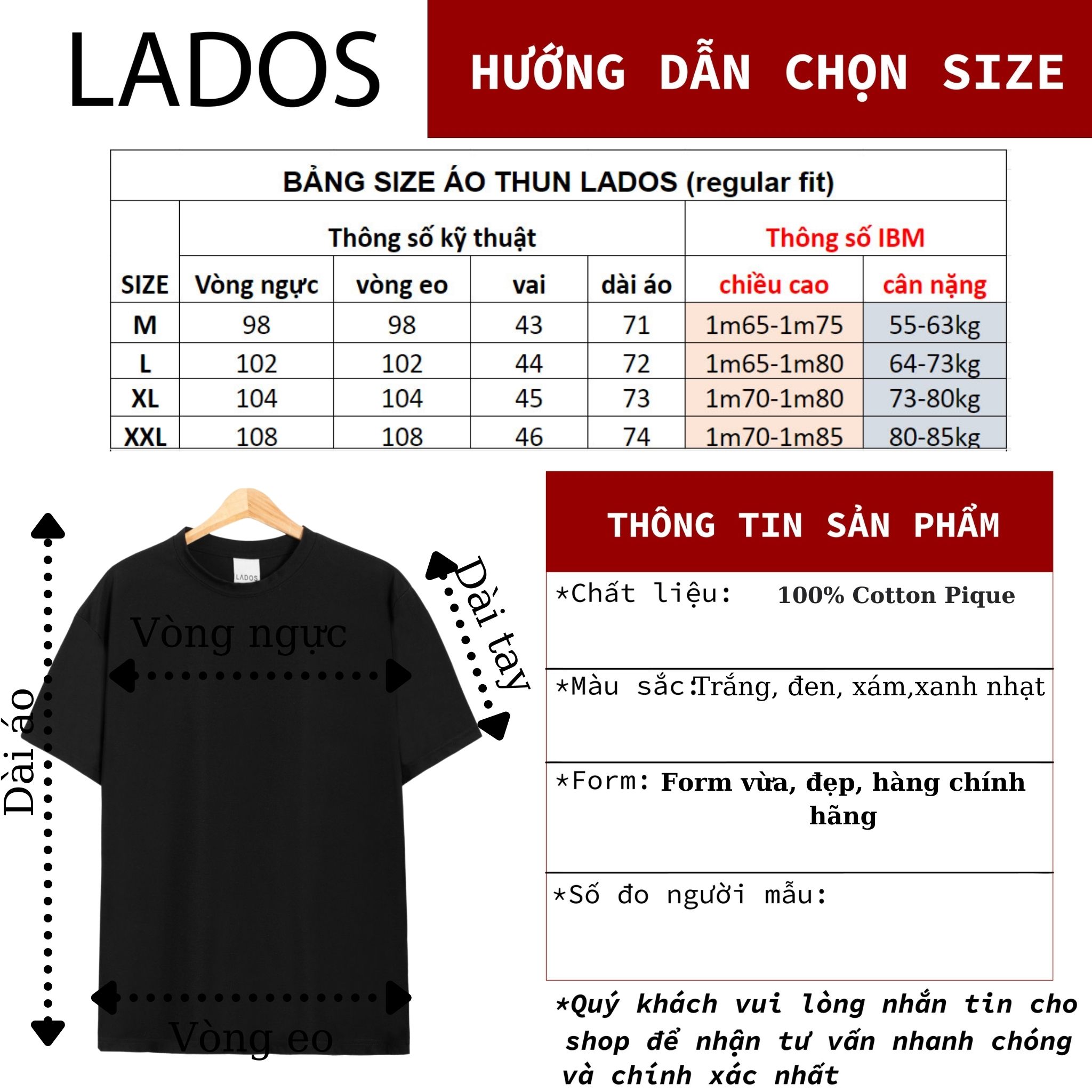 Áo thun cổ tròn trơn nam nữ 100% Cotton Pique cao cấp LADOS - LADOS 9113 co giãn 4 chiều, thấm hút mồ hôi, thoải mái