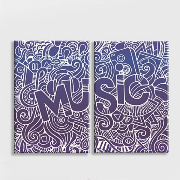Bộ 2 Tranh Canvas Viền Composite Quán Cafe "I Love Music" W169