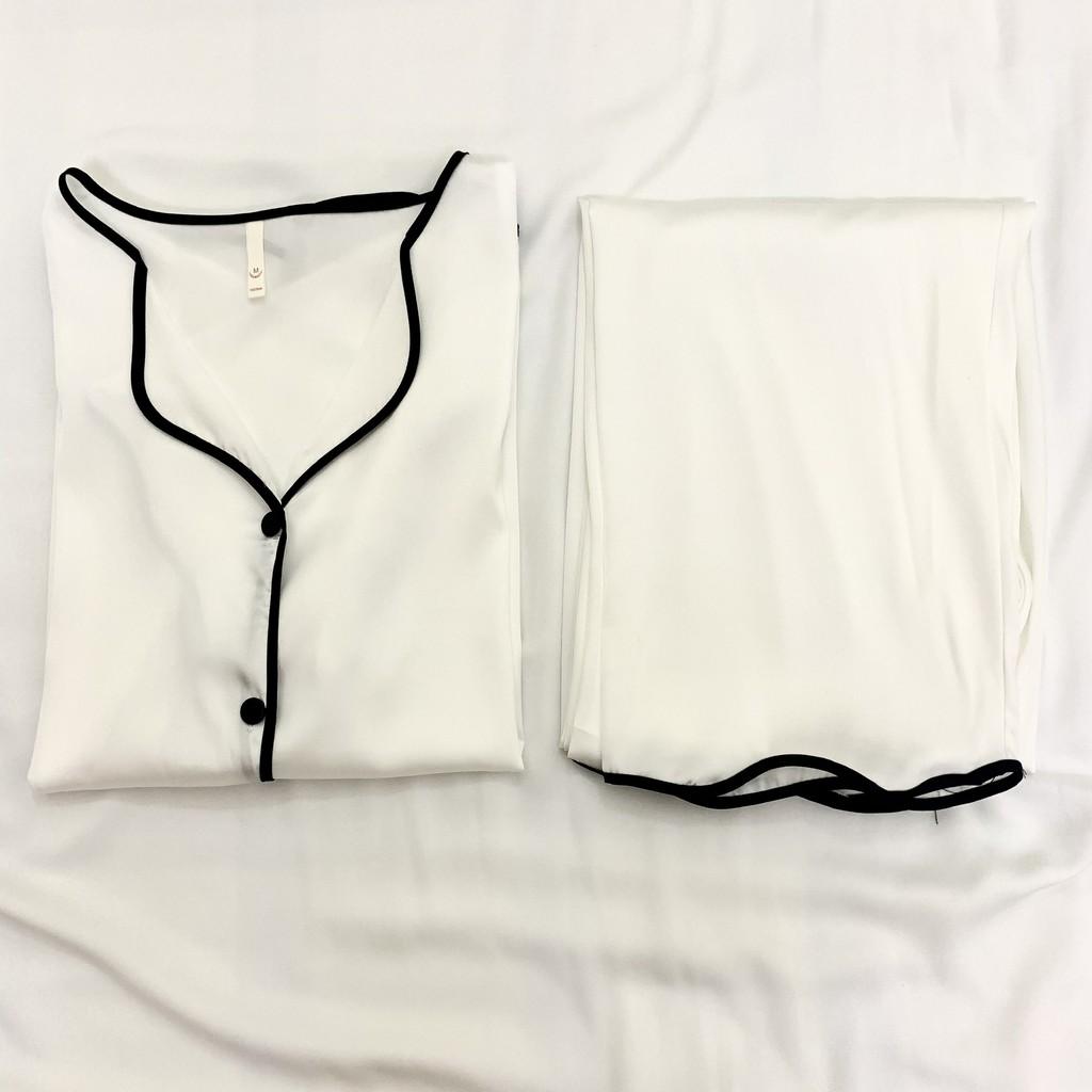 Pijama- Đồ Bộ Ngủ Cộc Vải Lụa Cao Cấp Viền Đen Họa Tiết CCLP10