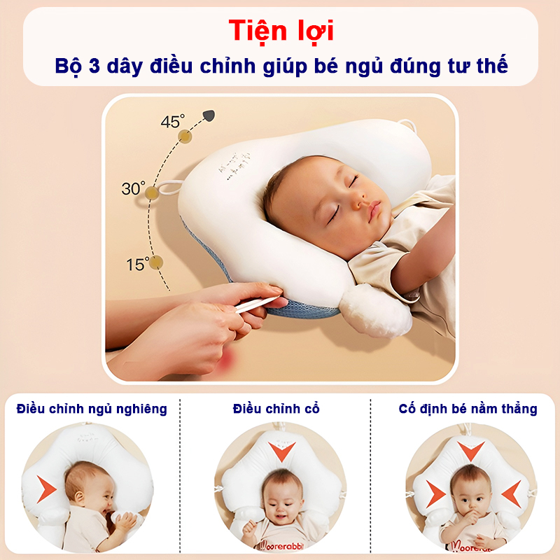 Gối chữ U cho bé sơ sinh có dây rút điều chỉnh 3 đầu Baby-S, Gối chống bẹp đầu cao cấp giúp bé ngủ ngon – SSS036