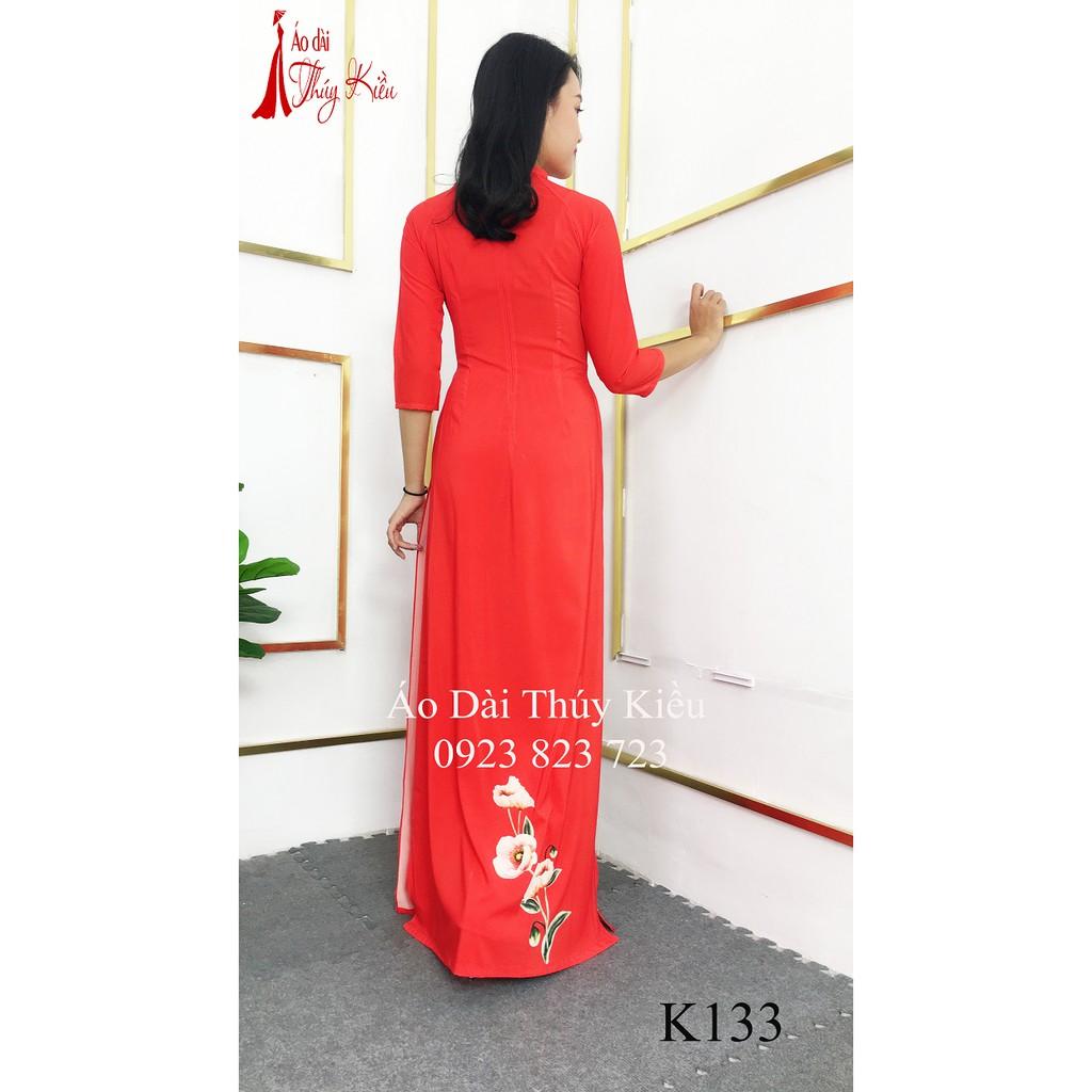 Áo dài nữ truyền thống thiết kế may sẵn tết cách tân nền đỏ K133 Thúy Kiều mềm mại co giãn áo dài giá rẻ