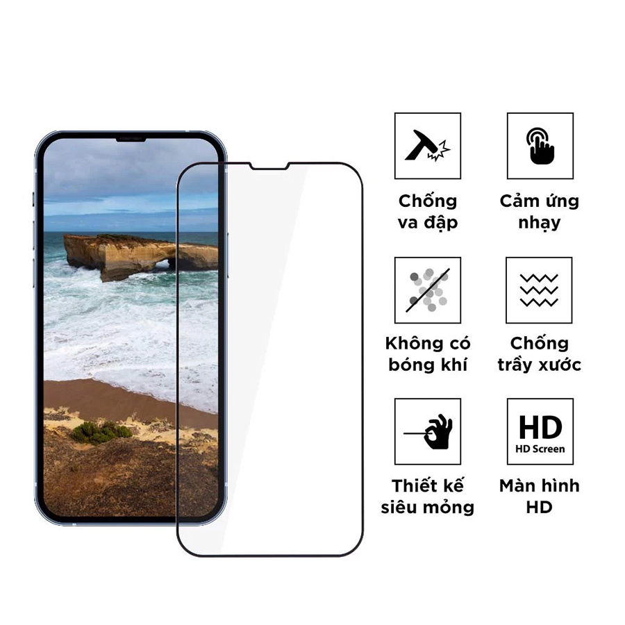 Miếng Dán Cường Lực Trong Cho iPhone 14 series Có ViềN Đen ANANK 2.5D FULL GLASS with Black frame - Hàng Chính Hãng