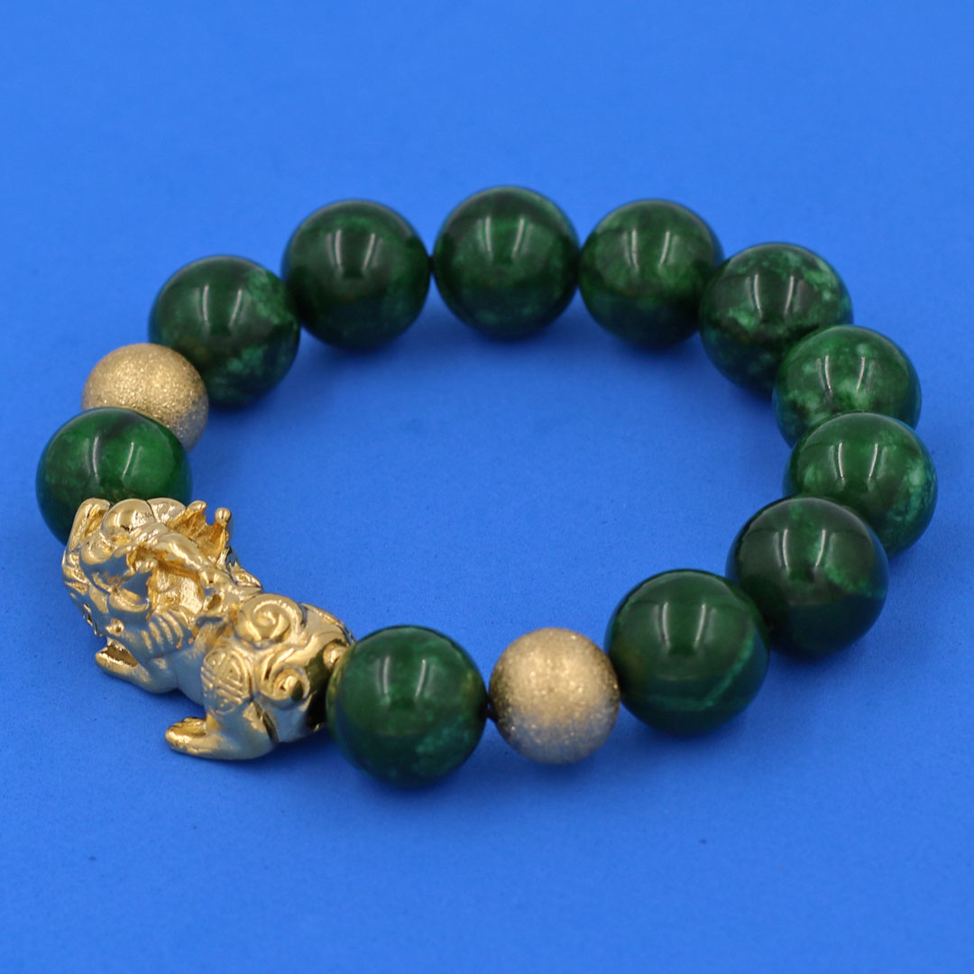 Vòng chuỗi đeo tay đá cẩm thạch sơn thủy 14 ly , charm tỳ hưu, bi inox, vòng tay chuỗi hạt