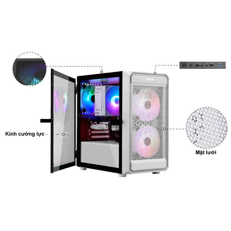 Vỏ máy tính Case Segotep Artist 2F RGB [TRẮNG] sẵn 2 Fan LED ARGB Gaming Kính cường lực (M-ATX, ITX) - Hàng chính hãng NetWork Hub phân phối