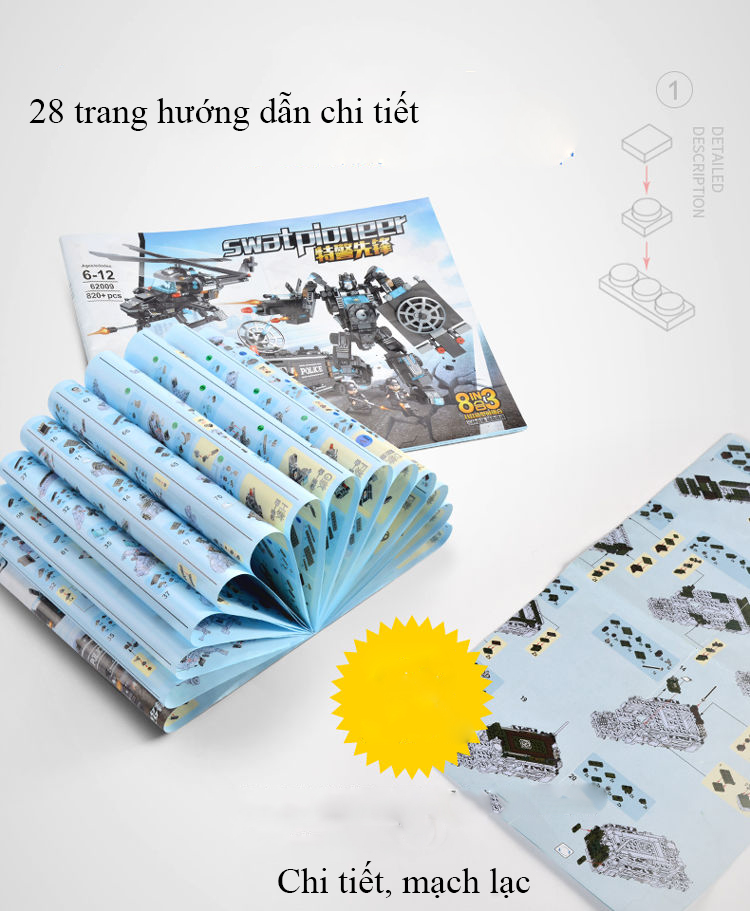 Bộ đồ chơi xếp hình cảnh sát KAVY NO.8807 với hơn 820 chi tiết với robot, máy bay, xe cảnh sát... kèm hộp đựng