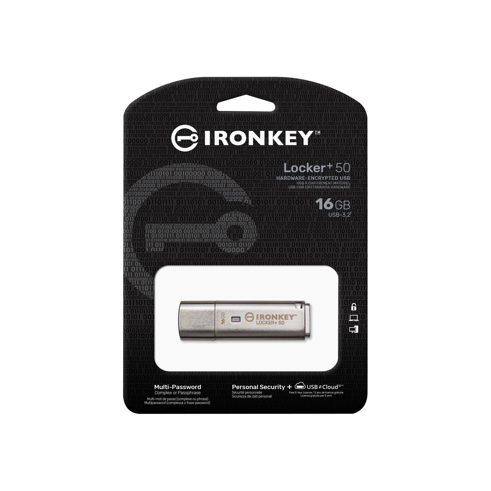 USB Bảo Mật Kingston IronKey Locker+ 50 16GB - IKLP50/16GB - Hàng Chính Hãng