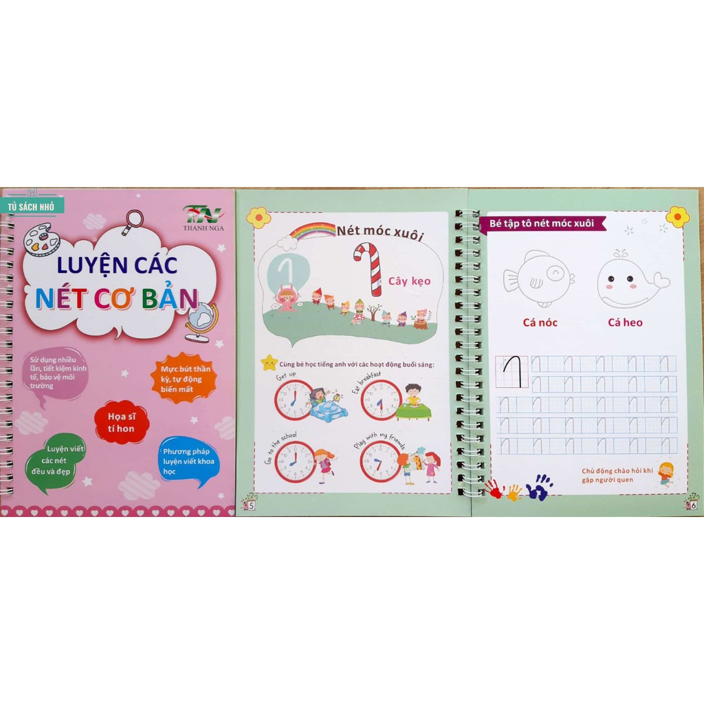 Combo 3 Bộ Tập Tô Dập Rãnh Mực Tự Bay, Tập Tô Chữ Cái - Số - Nét Cơ Bản Tự Xóa Thần Thánh Cho Bé Học Tốt Tiếng Việt Tặng Kèm Bút Mực Bay Màu