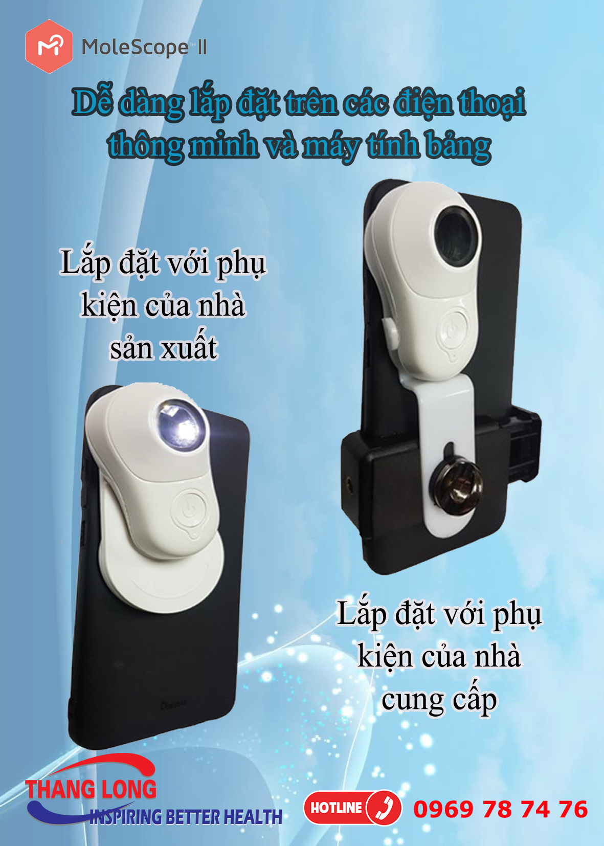 Dermoscopy - Thiết bị soi da tích hợp điện thoại và máy tính bảng MoleScope II